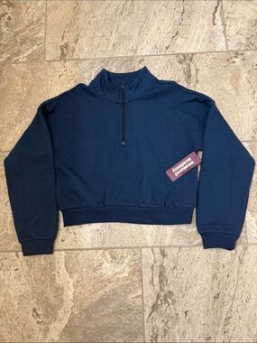 NWT Size Large (10-12) Weekend Academy Navy Half-Zip Cropped Sweatshirt